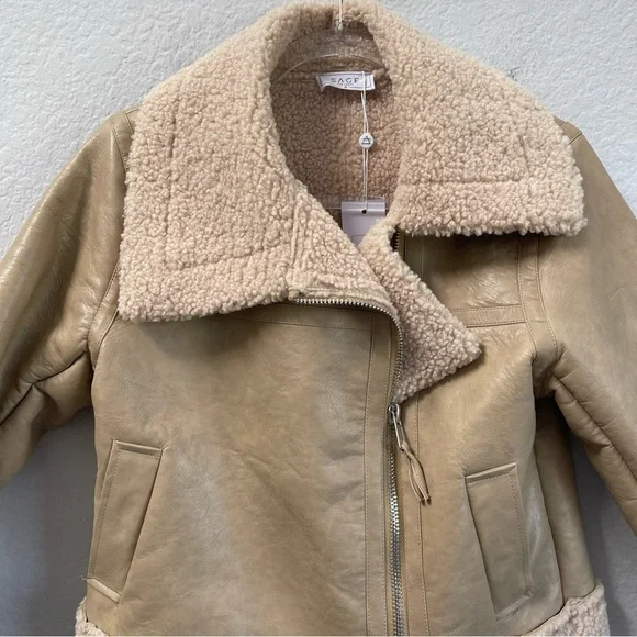 Sage The Label Bowie Moto Jacket Taupe Size Small